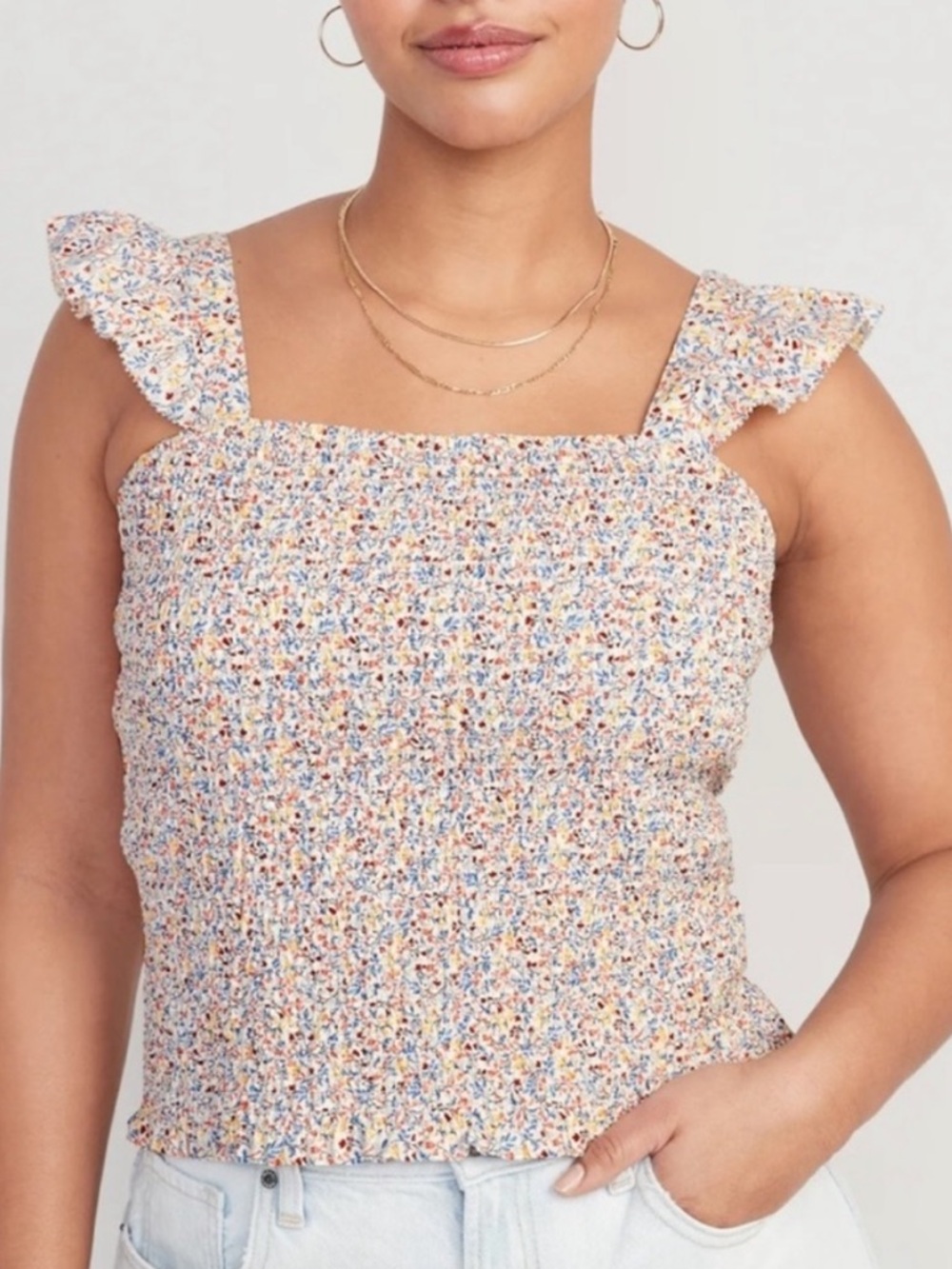 Old Navy Multicolor Floral Smocked Tank with Ruffle Straps